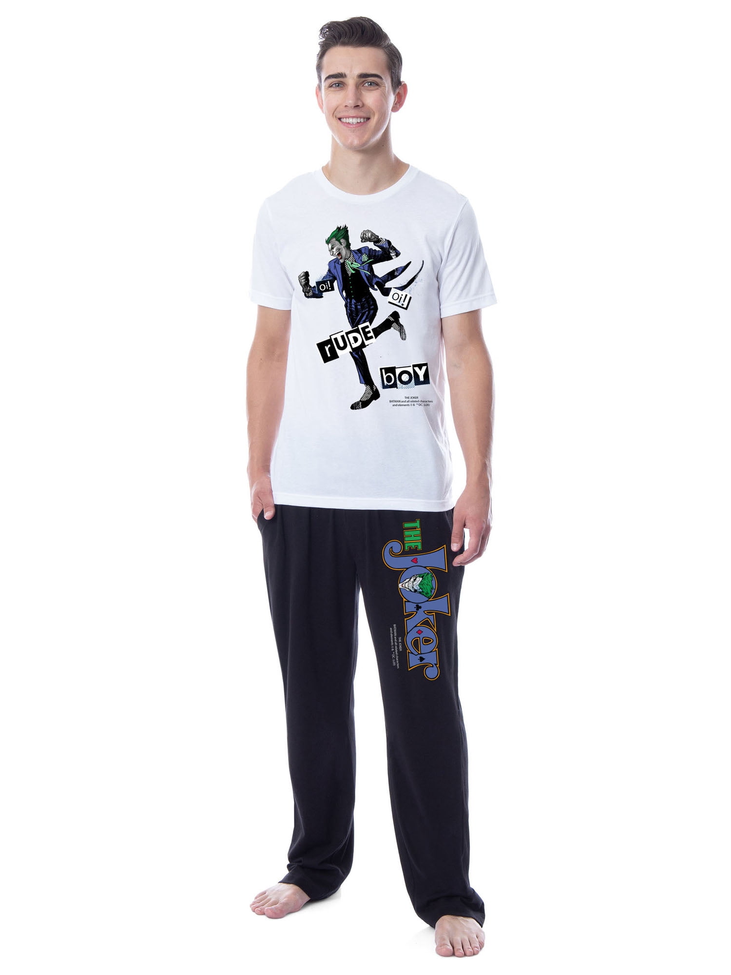 DC Comics Mens' The Joker Classic Playing Card Rude Boy Sleep Pajama Set