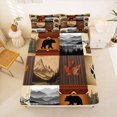 thumbnail image 5 of Manfei Vintage Geometric Grid Bed Sheets,Wild Bear Print Full Size Sheets,Brown,4pcs,1 Flat Sheet, 1 Fitted Sheet and 2 Pillowcases, 5 of 6
