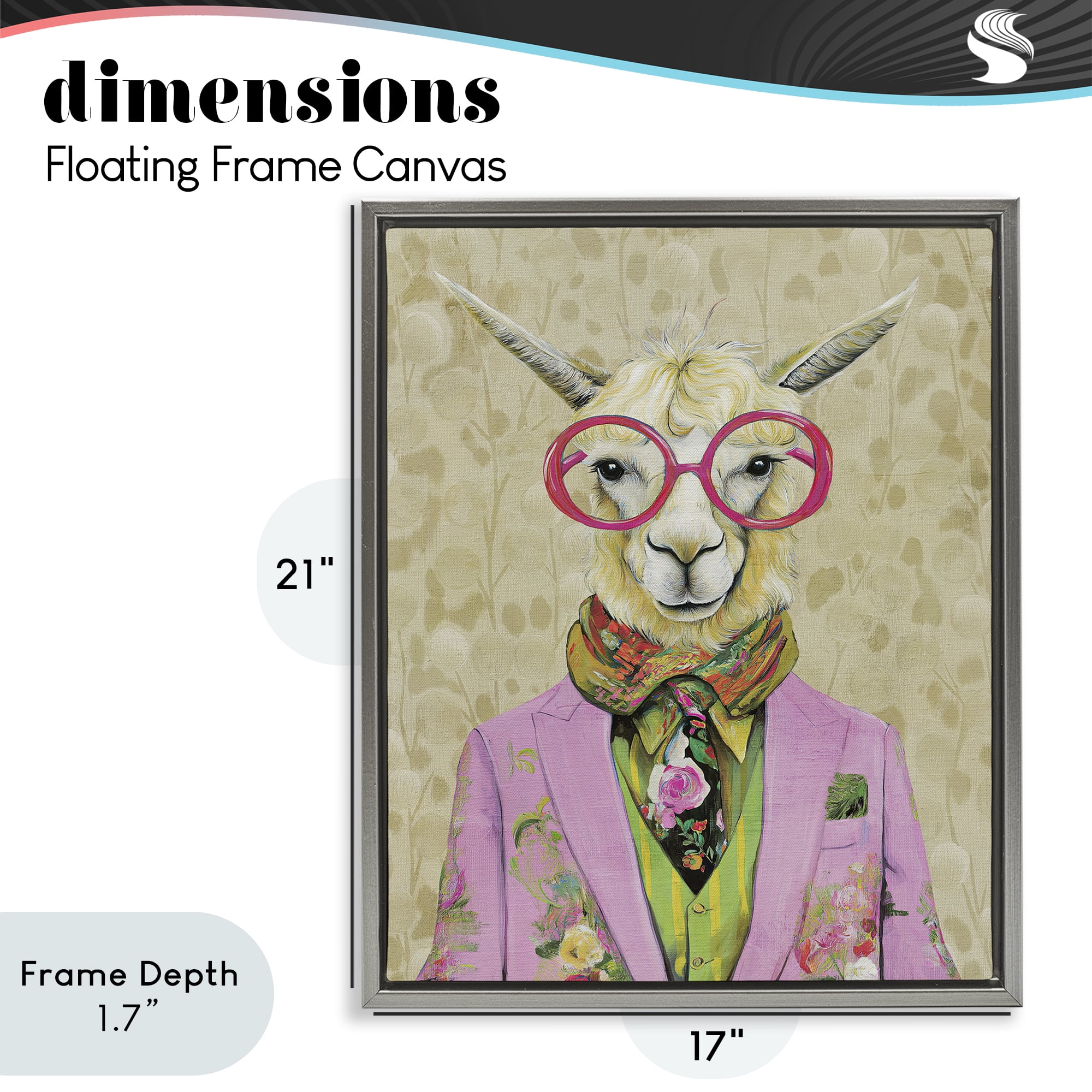 Stupell Industries Stylish Llama with Glasses Gray Framed Floater Canvas Wall Art, design by Svetlana Aleynikova