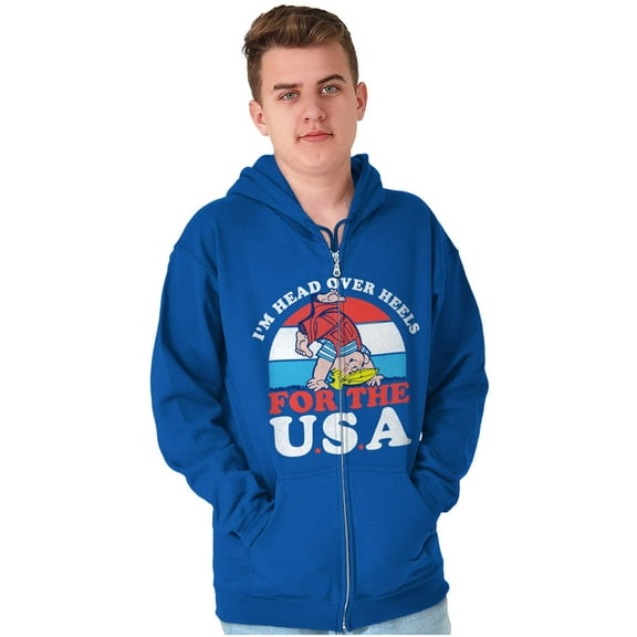Retro Cartoon Head Over Heels for USA Unisex Plus Size Zip Hoodie Brisco Brands 3X