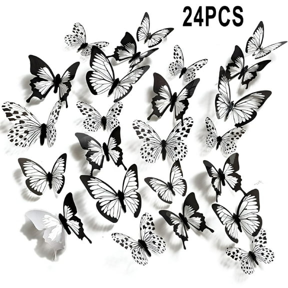 LAMIRO 12/24PCS Wall Stickers Bedroom 3D Butterfly Accessories Black