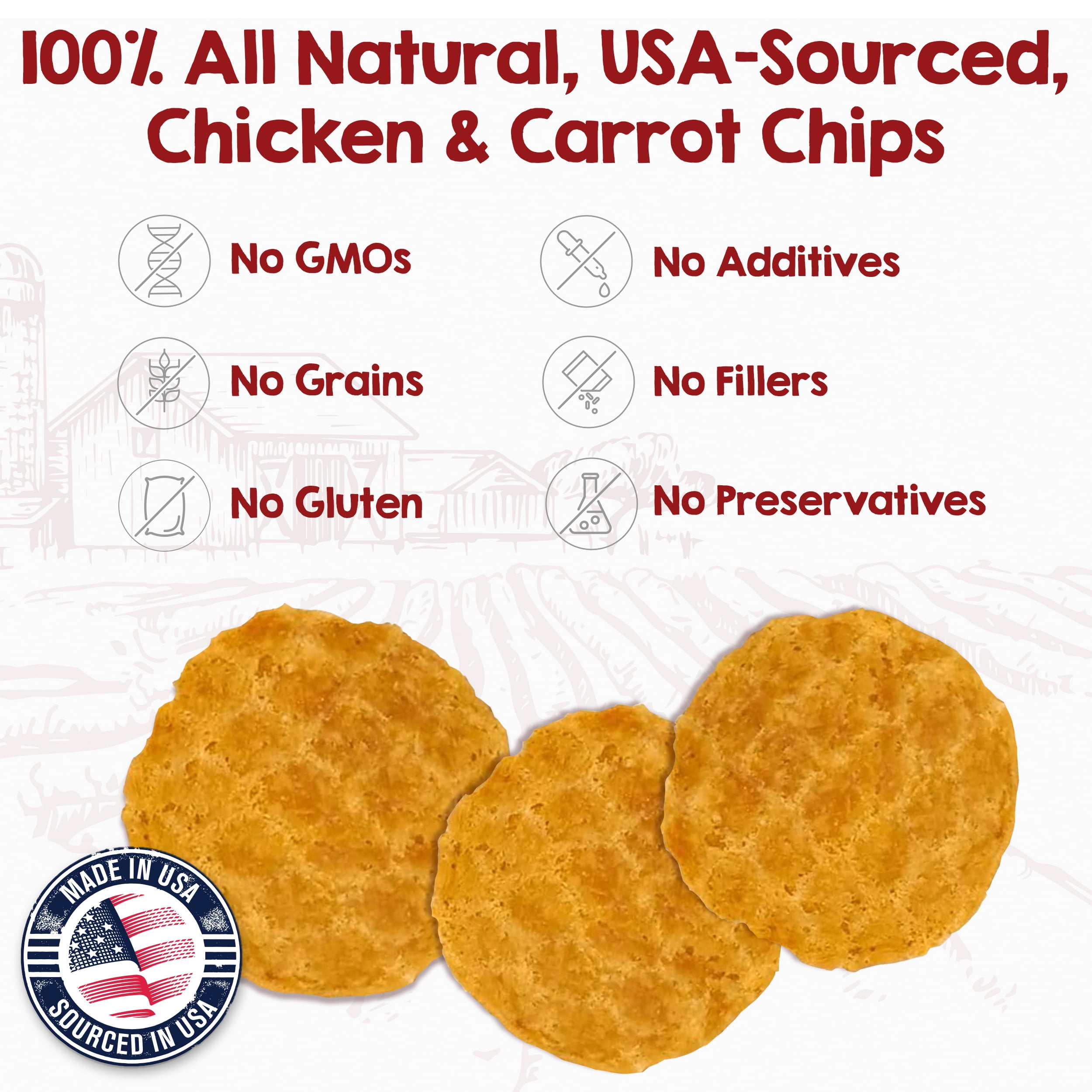 Riley's Chicken and Carrots Waffle Chips Dog Treats- USA Sourced Chicken Dog Treats, Limited Ingredient Dog Treats, Dehydrated Jerky Treats Made in USA