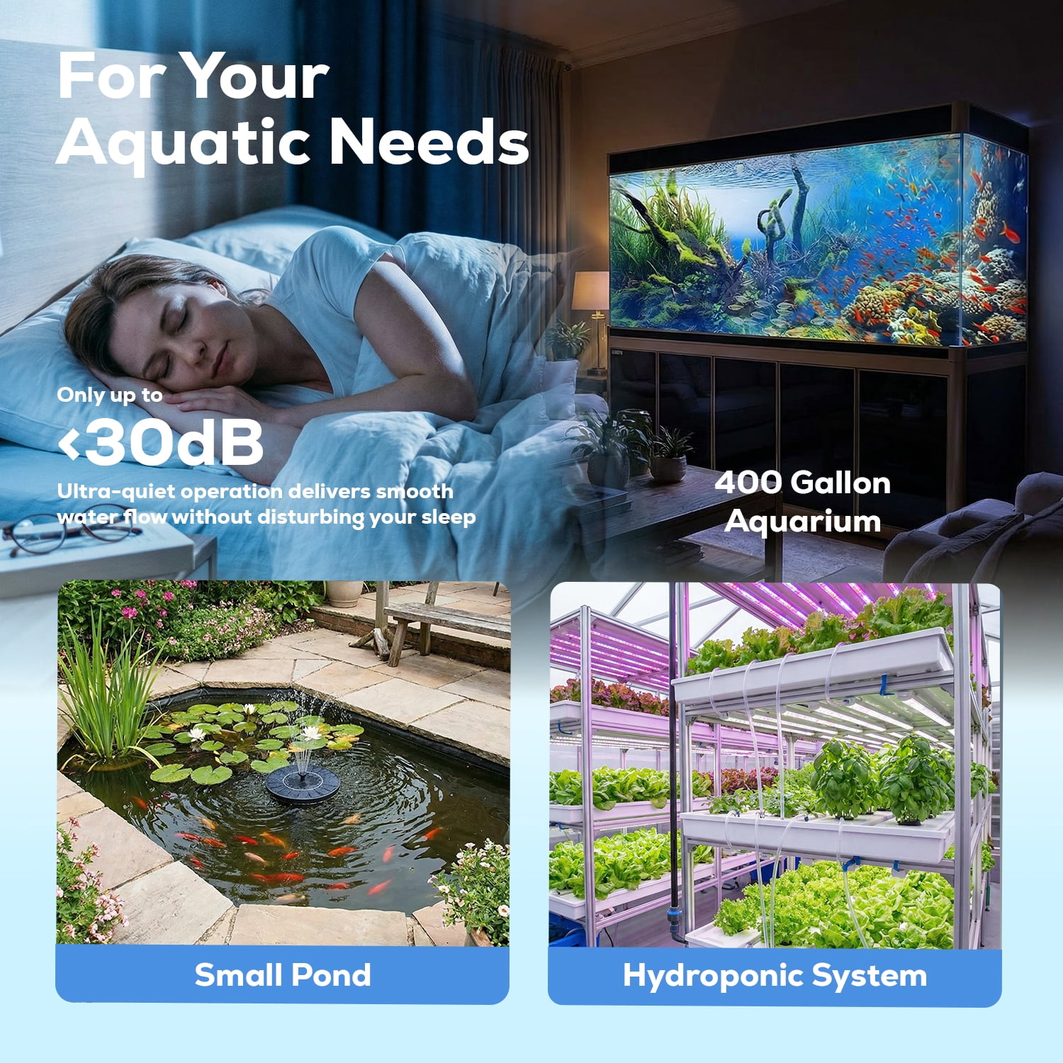 800 GPH Adjustable Submersible Water Pump – 9.1 ft Max Lift, SJTW Cord, Ultra Quiet Fountain & Pond Pump for Aquariums, Fish Tanks, Hydroponics & Water Features