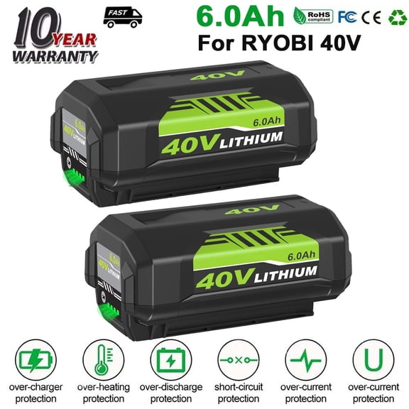 2Pack Replacement for Ryobi 40V Battery 6.0Ah OP40601 OP4075A OP40261 OP4040 OP4050A Compatible with Ryobi 40Volt Battery Cordless Tools