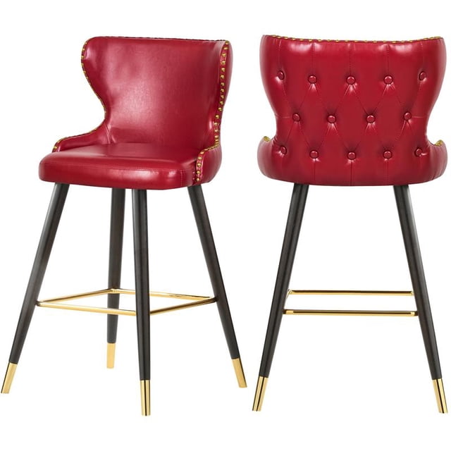 Meridian Furniture Tabouret de Bar Hendrix Rouge en Faux Cuir 28 Pouces (Ensemble de 2)
