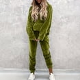 thumbnail image 2 of Women's Solid Velvet 2 Piece Tracksuit Hooded Long Sleeve Top and Jogger Pants Casual Outfit Set for Daily Wear, Party and Gathering S-3XL Army Green, 2 of 8