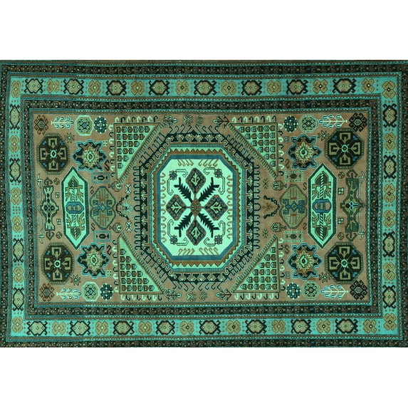 Ahgly Company Machine Washable Indoor Rectangle Persian Turquoise Blue Traditional Area Rugs, 8' x 12'