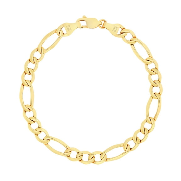 Nuragold 10k Real Yellow Gold Figaro Link 7mm Chain Bracelet (7"-9") Italian Jewelry for Men & Women