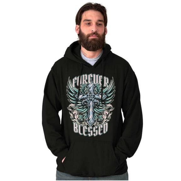 Goth Forever Blessed Cross Wings Hoodie Sweatshirt Women Men Brisco Brands S