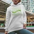 thumbnail image 2 of Recycle, Environmentalist or Nature Lover Themed, Groovy Retro Wavy Text Merch Gift, White Hooded Sweatshirt or Hoodie, Small, 2 of 5