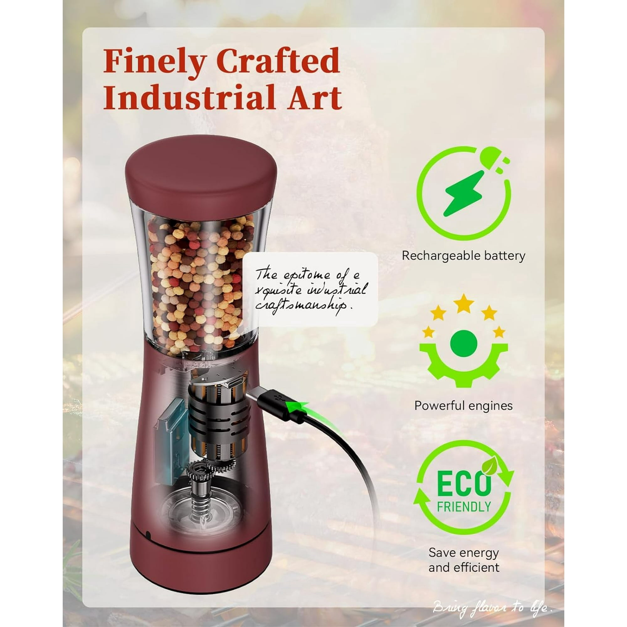 Tomeem Electric Salt and Pepper Grinder Set with LED lights, 5-level Adjustable Coarseness, Rechargeable Automatic Salt and Pepper Grinder Set