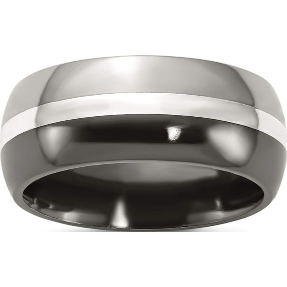 Titanium/Silver Two-Tone Titanium Black Ti With Sterling Silver Inlay 9mm Polished Band (Size 11.5) Made In United States tb393-11.5