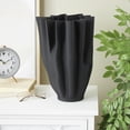 thumbnail image 2 of DecMode 15" Abstract Dimensional Ribbed Tulip Black Ceramic Vase with Angular Rim, 2 of 9