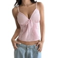 thumbnail image 2 of Women Y2k Babydoll Top Lace Ruffle V Neck Spaghetti Strap Peplum Tank Tops Pink XL, 2 of 9