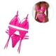 thumbnail image 2 of Conjunto de ropa interior de encaje de 3 piezas para mujer, sujetador sexy, bragas, liguero, rosa fluorescente, L Noticed XX000052-21, 2 of 7