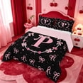 thumbnail image 2 of meiyoeat Pink Bowknot Monogrammed P Full Size Comforter Sets,3D Cartoon Pearl Bedding Comforter Set For Girl,Pink Reversible,3 Pieces,1 Comforter and 2 Pillowcases, 2 of 7