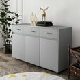 thumbnail image 7 of Storage Cabinet with Drawers and Shelves, Solid Wood Sideboard Table with 3 Doors and 4 Steel Tube Legs for Dining Room Living Room, Easy Assembly, Space Saving, Gray, 7 of 7