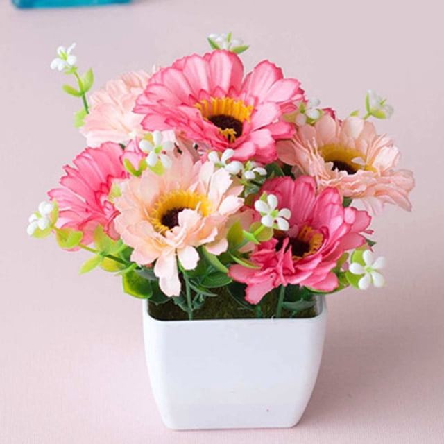 Plastic Outdoor Artificial Flowers Fake Plants In Pot Grass Garden Home Decor