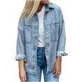 thumbnail image 2 of casual jean jacket women long sleeve button down cardigan turn down collar coat boyfriend denim jacket, 2 of 3