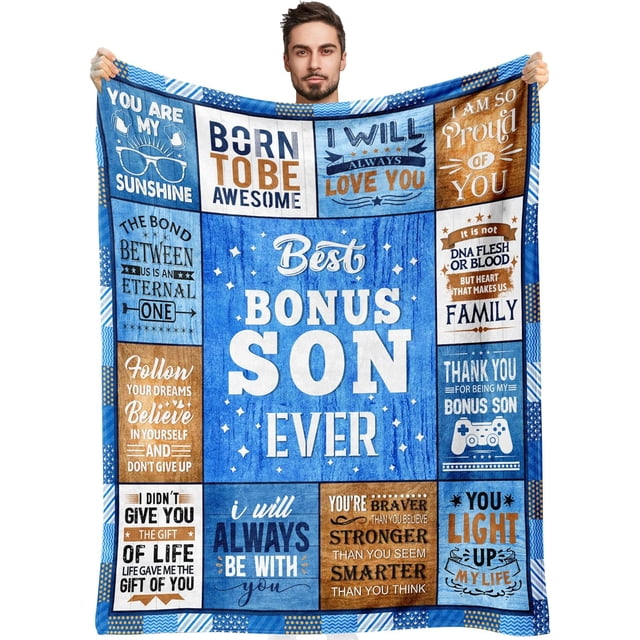 LHSHID Fathers Day Bonus Son Gifts Bonus Son Gifts from Stepmom Stepdad Best Birthday Gifts for Bonus Son to My Bonus Son Gifts Ideas Unique Graduation for Stepson Blanket 60"x80"