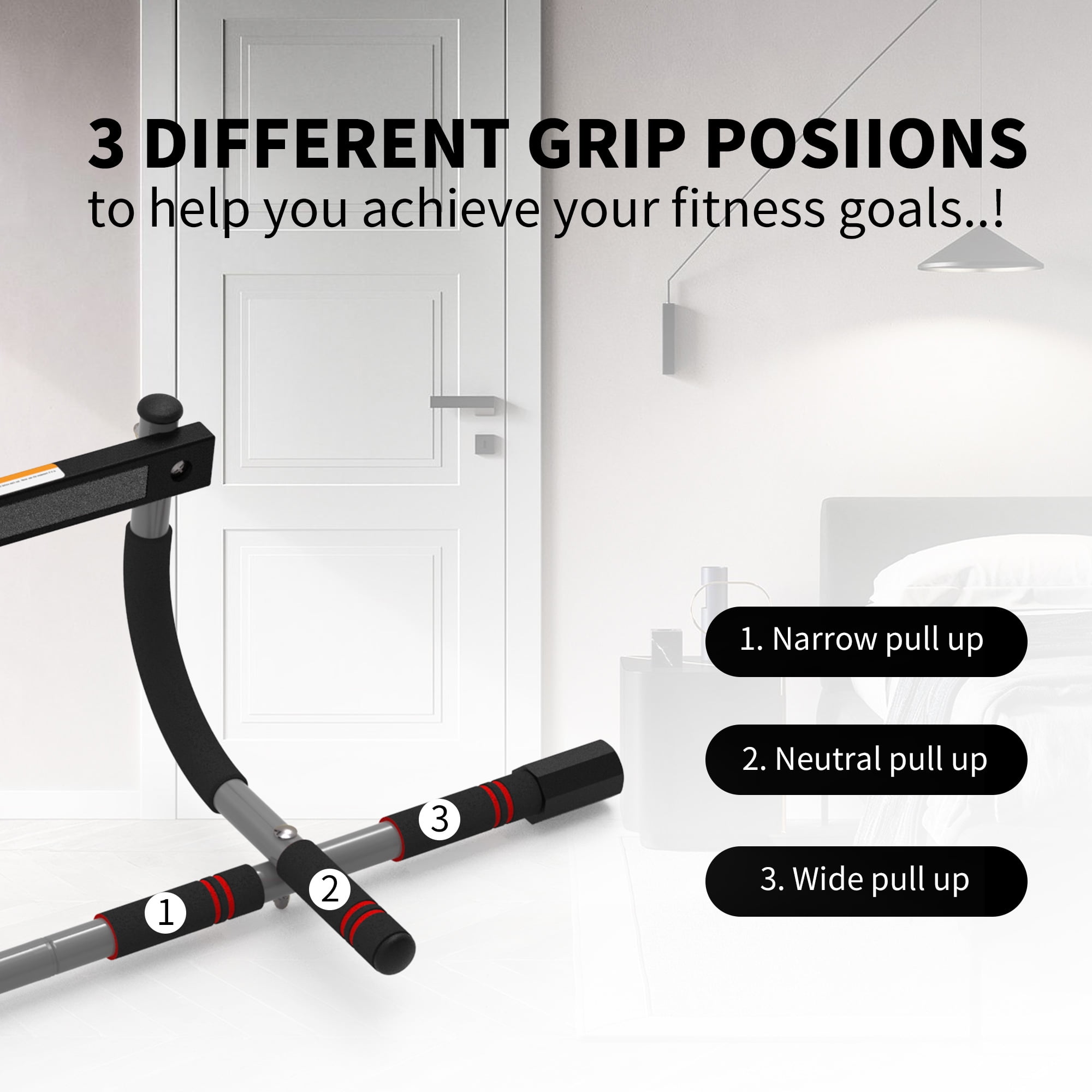 Leikefitness Doorway pull-up bar, no-screw adjustable chin-up bar for home gym full-body workouts