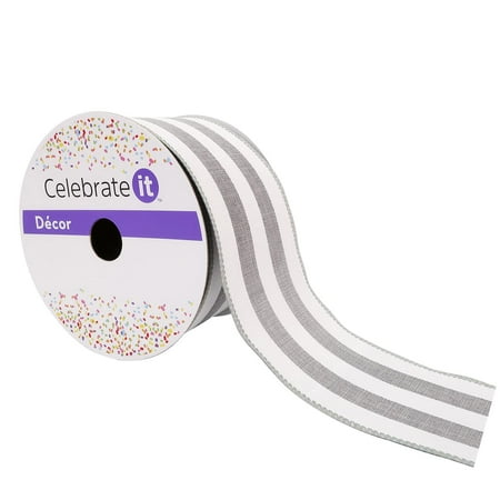 UPC: 0191518420333 | 2.5 Faux Linen Wired Thick Striped Ribbon by Celebrate It™ Décor