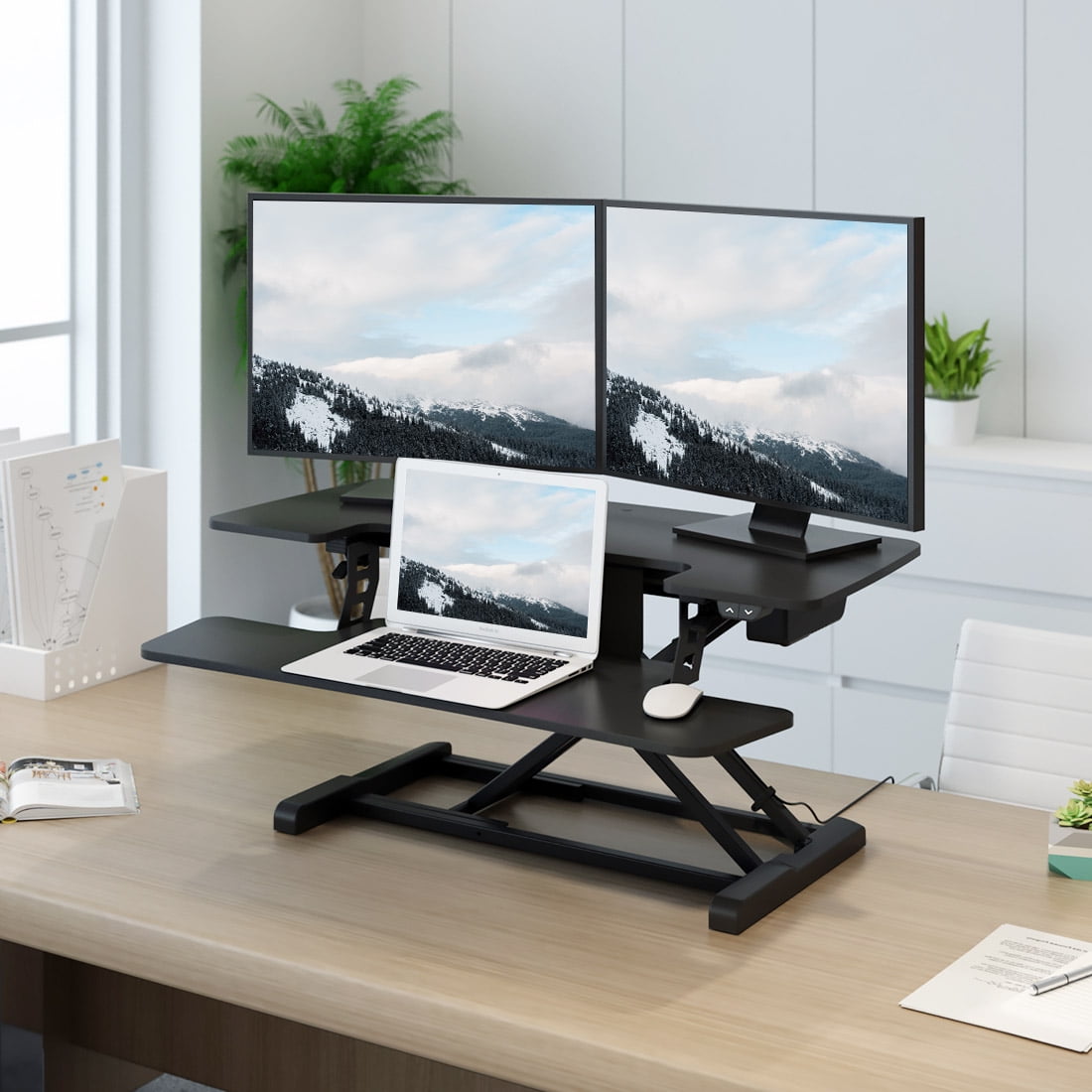 FLEXISPOT Motorized Home Office Standing Desk Converter Computer Desk Riser Black 35