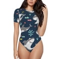 thumbnail image 2 of Picia Friendly Smiling Sharks Womens One Piece Swimsuits Modest Tummy Control Bathing Suits Lace Up Slimming Swim Suit-XX-Large, 2 of 9