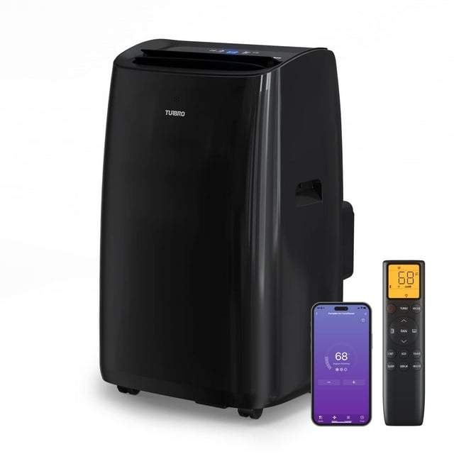 TURBRO Aire Acondicionado Portátil 14,000 BTU Smart WiFi, Enfriamiento Potente hasta 600 Pies Cuadrados, Funciones 3 en 1 con Control Remoto Retroiluminado, Compatible con Control por Voz Alexa, Fácil