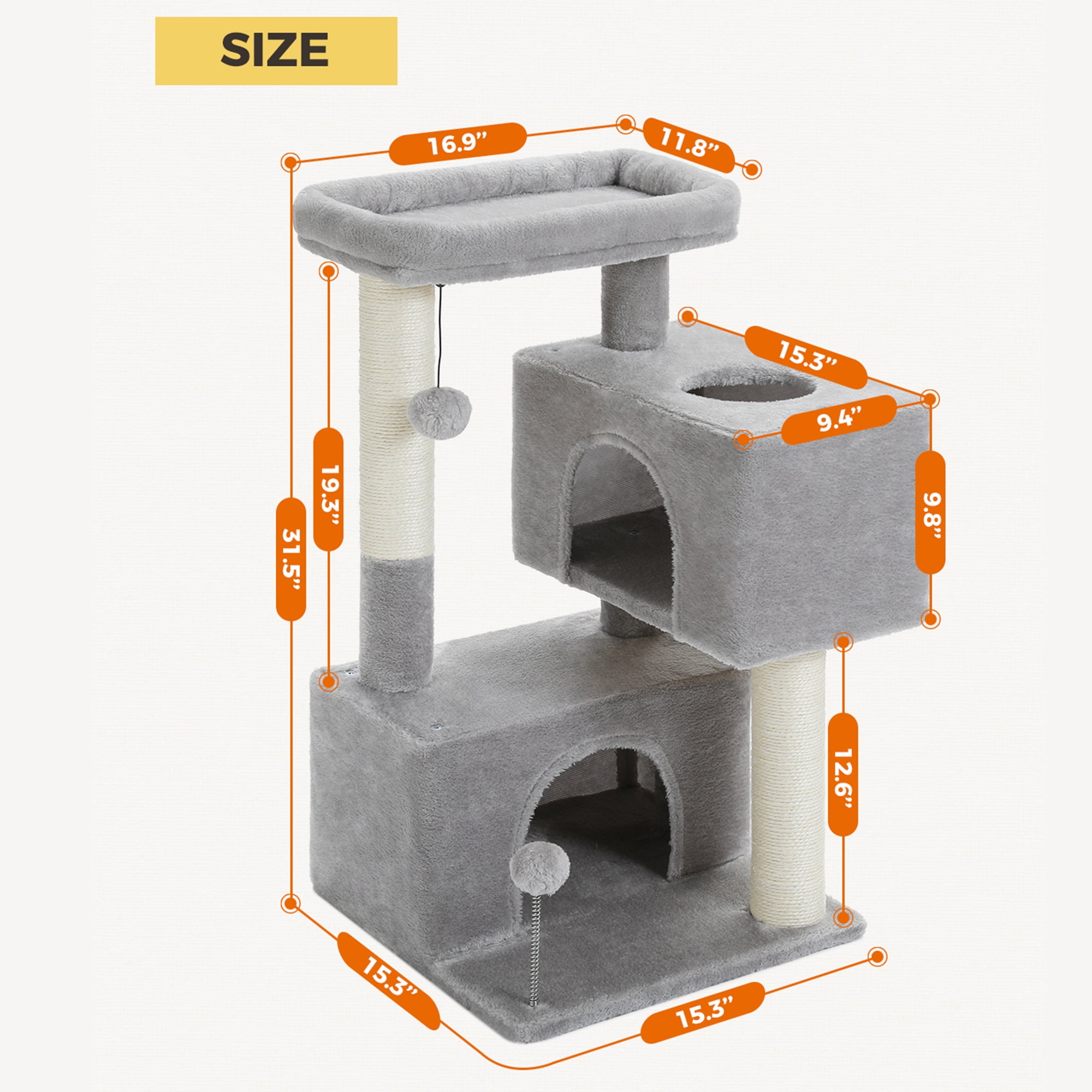Pefilos 31" Multi-Level Cat Tree Tower, Cute Sisal Play House Climber Activity Centre Furniture with Scratching Posts Hammock Dangling Ball, Gray Pefilos 31" Multi-Level Cat Tree Tower, Cute Sisal Play House Climber Activity Centre Furniture with Scratching Posts Hammock Dangling Ball, Gray