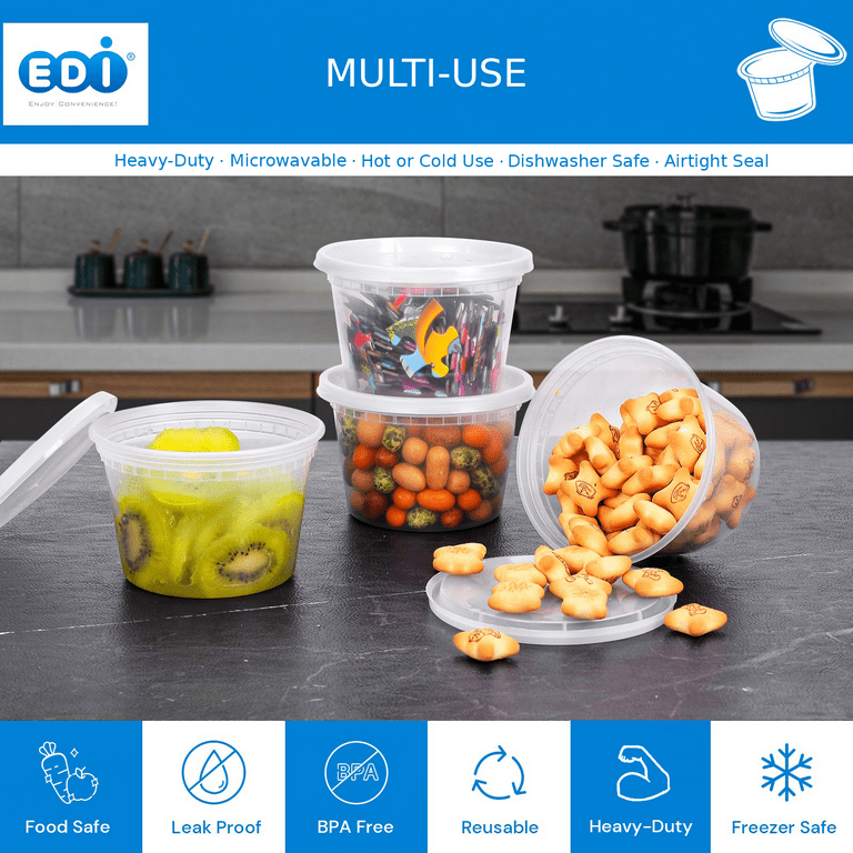 [EDI-Round Deli Containers (16 oz, 50)] Plastic Deli Food Storage  Containers with Airtight Lids | Microwave-, Freezer and Dishwasher-Safe |  BPA Free 