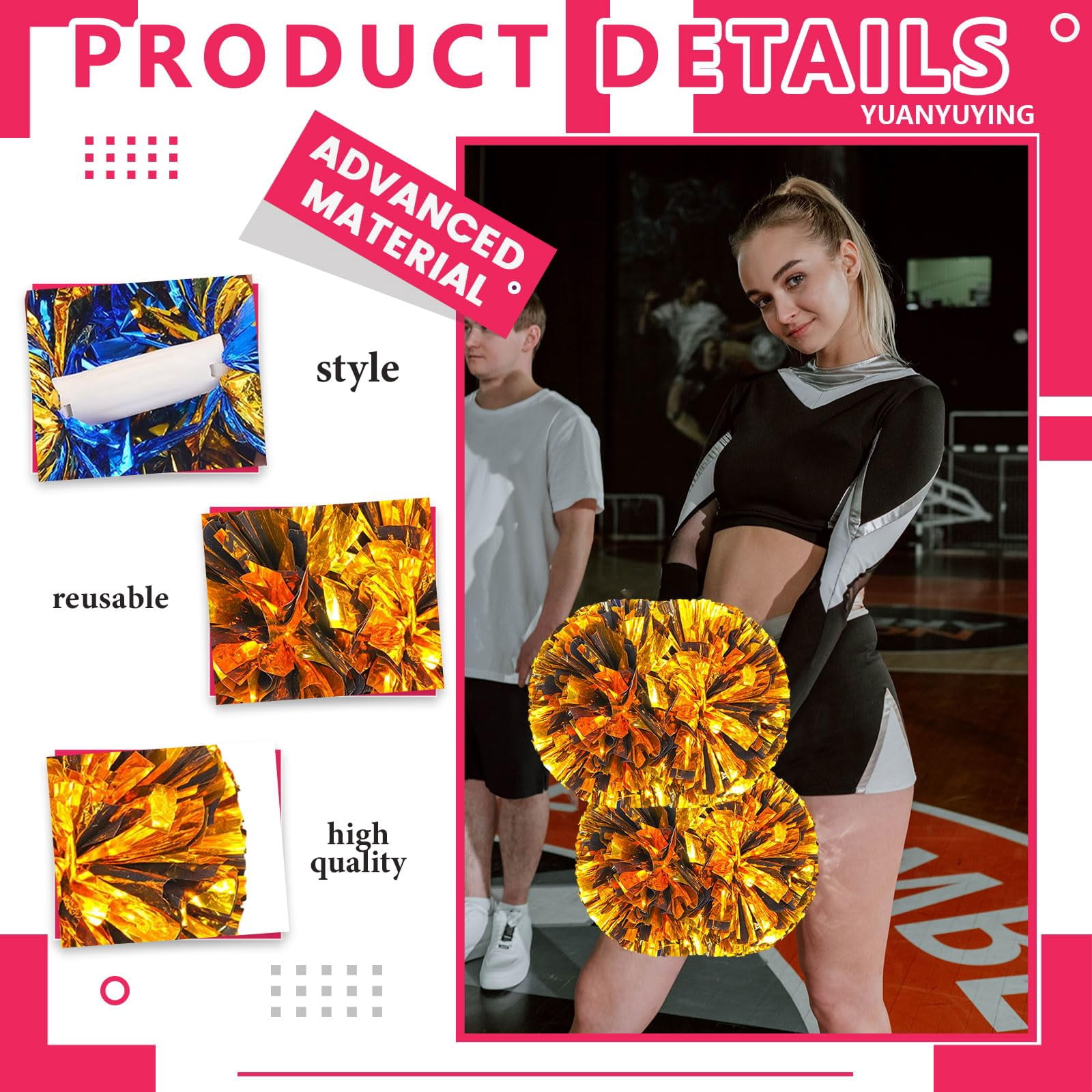 24 Pcs Cheerleading Pom Poms, Cheerleader Pompoms with Handle Style,Fit for Team Spirit Sports Dance Cheering