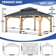 thumbnail image 3 of Howsvn 12 ft. x 20 ft Outdoor Hip Roof Spruce Wooden Gazebo, Heavy-duty Hard Top Steel Double Roof Gazebo Pavilion, Weather Protected Permanent Canopy for Patio, Garden, Backyard, 3 of 10