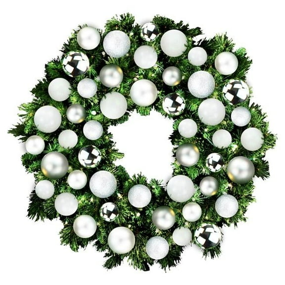 Queens of Christmas GWBM-04-ICE-LWW 4 ft. Blended Pine Decorated with Iceland Collection LEDs Wreath, Warm White