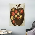 thumbnail image 1 of Modern Decor Tapestry, Vector Design of a Wooden Like Apple with Floral Details, Wall Hanging for Bedroom Living Room Dorm Decor, 40W X 60L Inches, Marigold Dark Brown and Orange, by Ambesonne, 1 of 2