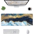 thumbnail image 4 of XL Marble Large Mouse Pad, Extended Cute Gaming Mousepad with Stitched Edges, Big Long Mousepad Makeup Desk Mat for Laptop, Keyboard, Computer for Decor Women Office, (Blue and Gold, 31.5*11.8 in), 4 of 6