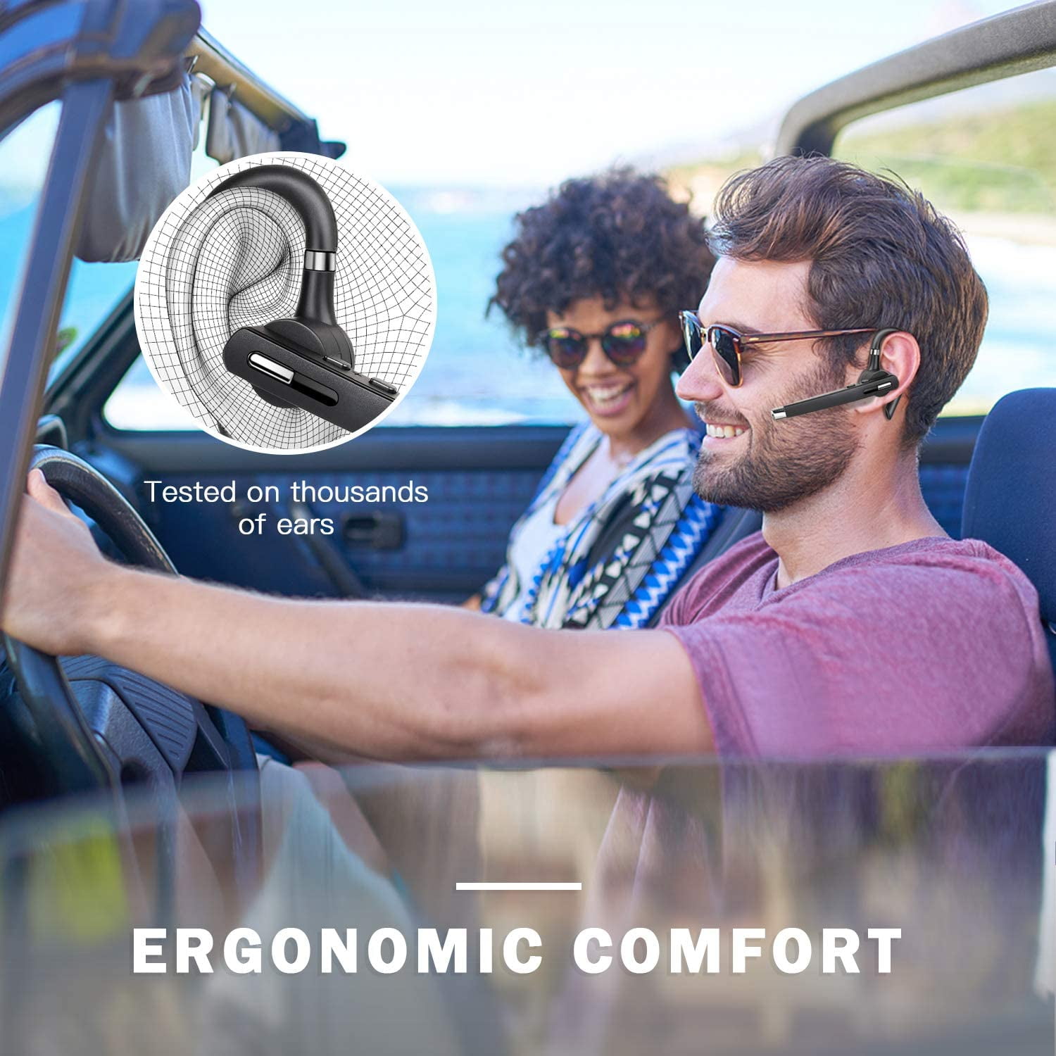Bluetooth Headset, Phone Wireless Bluetooth Earpiece W/Noise Cancelling Mic,24-Hr Playing Time, Hands Free Wireless Headphone for Cell Phone-Compatible with iOS, Android