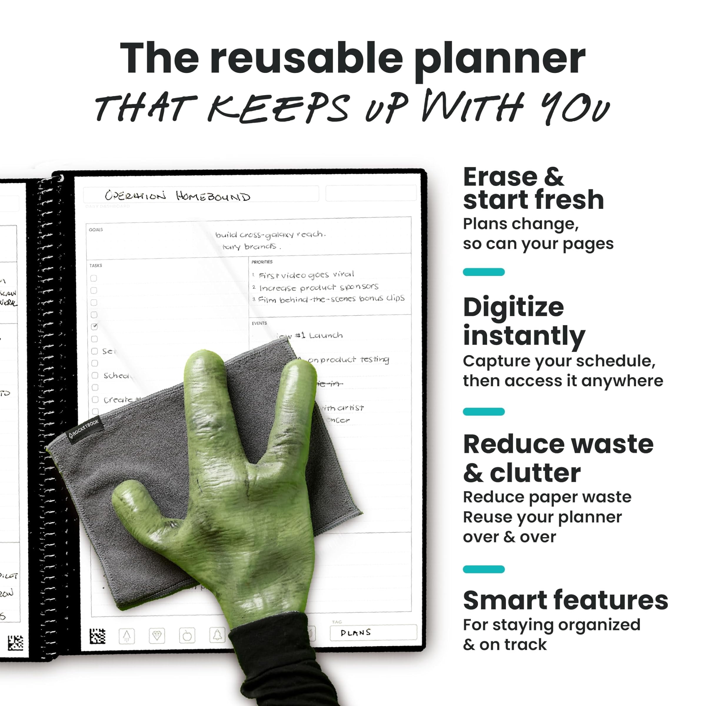 Rocketbook Reusable Flex Planner - Daily, Weekly, Monthly, Annual Letter Size Black