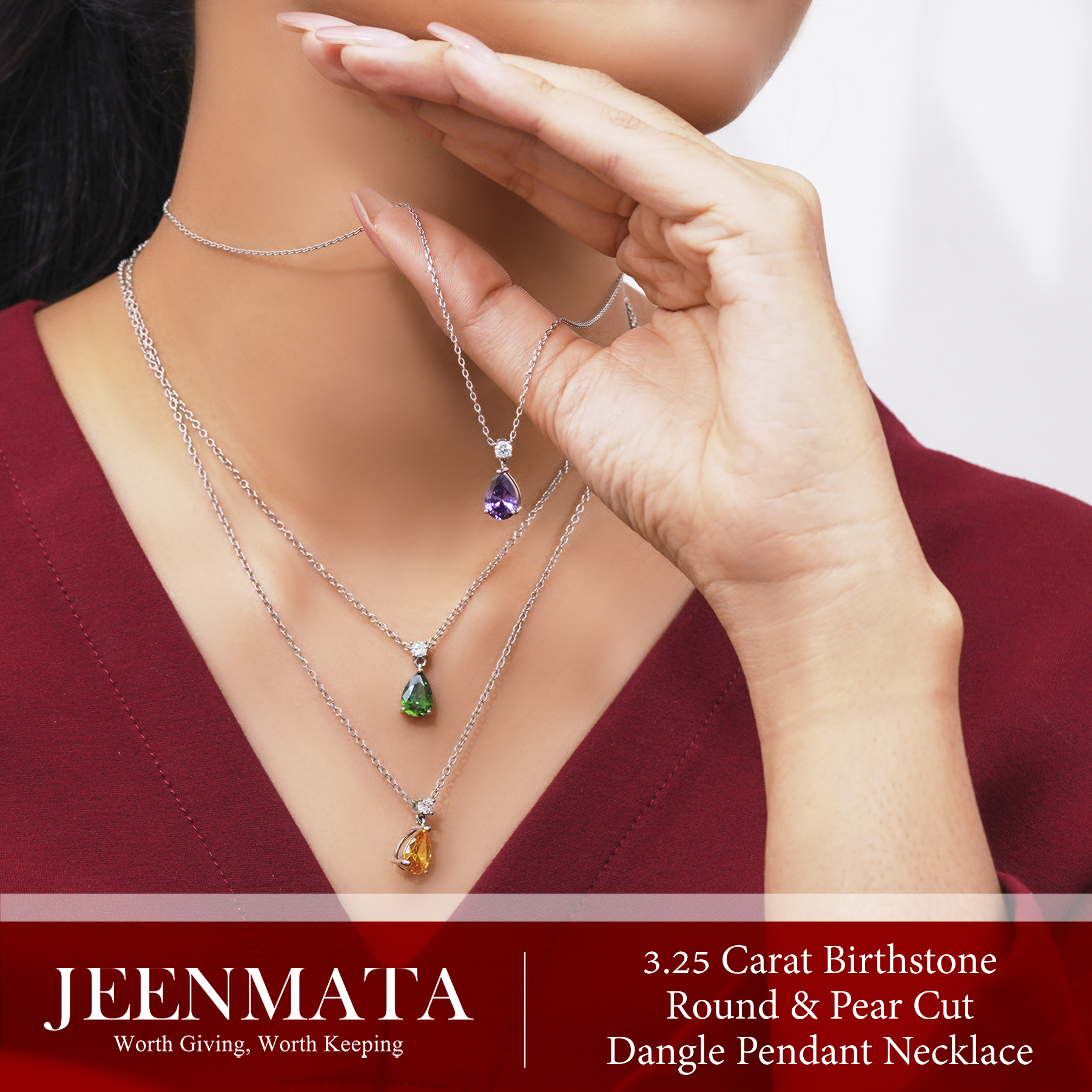 JeenMata 3.25 Carat Cubic Zirconia April Birthstone Pendant photo 5