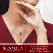 JeenMata 3.25 Carat Cubic Zirconia April Birthstone - Round and Pear Cut Dangle Pendant Necklace in 18k White Gold Plated for Women