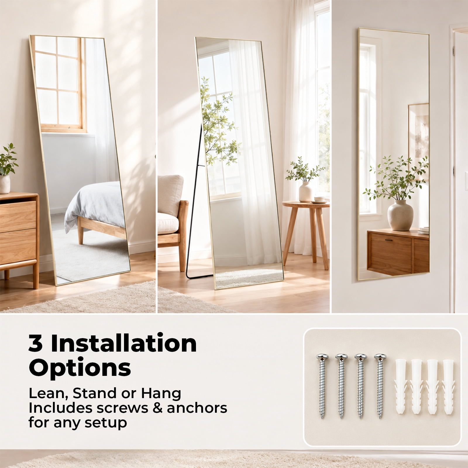 Alvantor Wall Full Length Mirror, Standing Mirror Full Body with Aluminium Frame, Cloakroom Modern Simple Home Decor, Can Be Hanging, Leaning or Wall