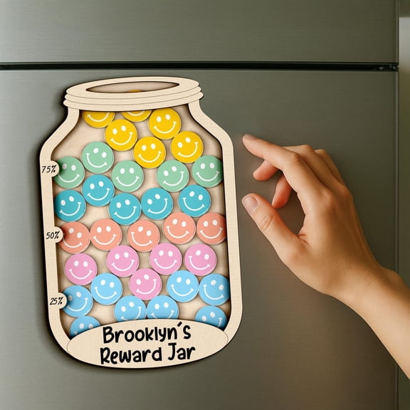 Magnetic Smiley Reward Jar for Kids, Custom Token Behavior Chart, Classroom & Home Positive Reward System, Potty Training & Chore Chart Tool