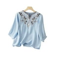 thumbnail image 3 of Babcutegg Womens Blouses Sleeve Crew Neck Cotton Linen Lightweight with Button Tops for Women Blue Size 3XL, 3 of 6