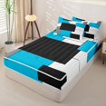 thumbnail image 3 of Castle Fairy Mid Century Overlap Rectangle Zipper Queen Comforter Set with Fitted Sheet and 2 Pillowcases,Geometric Solid Block Zipper Bedding Set,Cyan Gray Black White,Reversible, 3 of 5