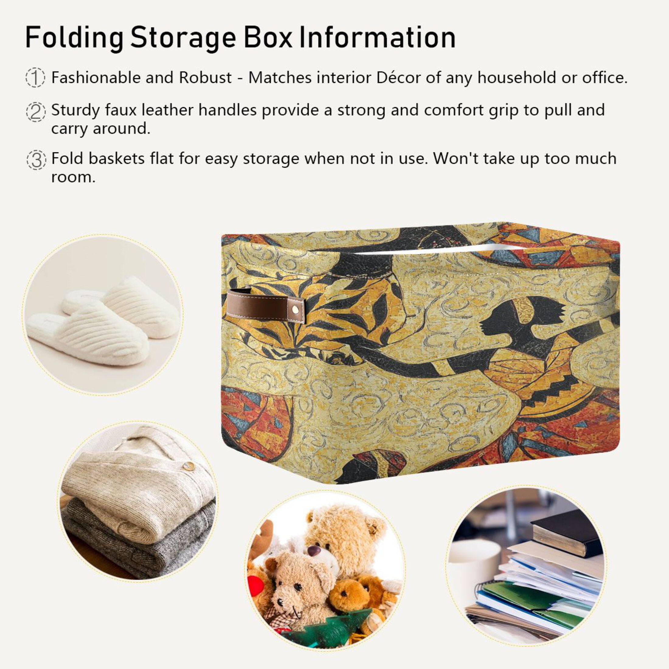 African Faces Decorative Foldable Storage Basket,Canvas Fabric Foldable Storage Bins with Handles Open Home Storage Bins Boxes for Toy Book Shelf Closet Baskets