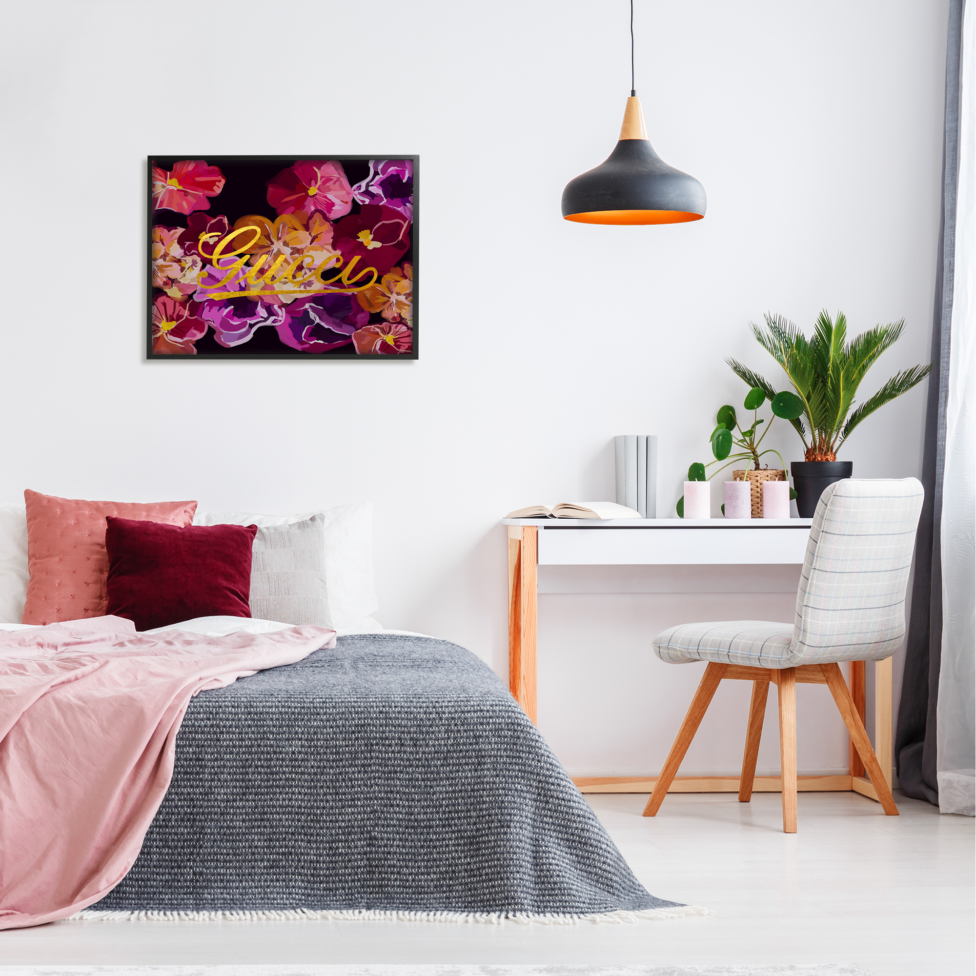 Stupell Industries Glam Brand Flower Pattern Botanical & Floral Painting Black Framed Art Print Wall Art, 30 x 24