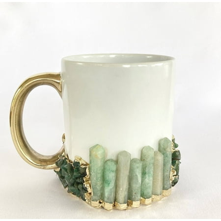 

Set of 2 White & Gold Ceramic Coffee Mug Green Agate 13oz