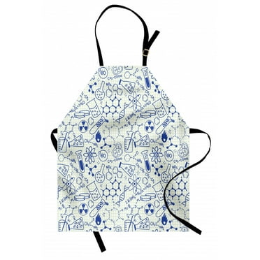 Children Apron Science Chemistry Geometry Math Nerd Geek Genius Themed Design Artwork, Unisex Kitchen Bib Apron with Adjustable Neck for Cooking Baking Gardening, Navy Blue and White, by Ambesonne