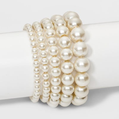 Faux Pearl Stretch Bracelet 5pc - A New Day™ White