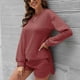 thumbnail image 3 of Conjunto de pijama de punto de manga larga y pantalones cortos para mujer, suéter informal suelto, ropa de dormir para la vida diaria, 3 of 6